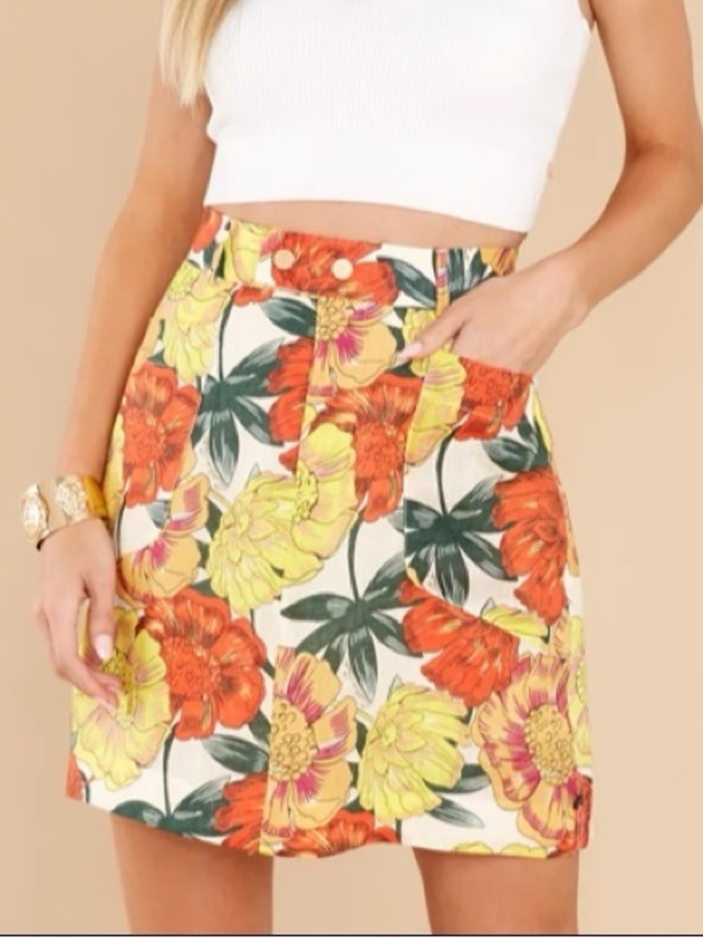 Scotch & Soda Floral Mini Skirt in Yellow, Orange & Cream